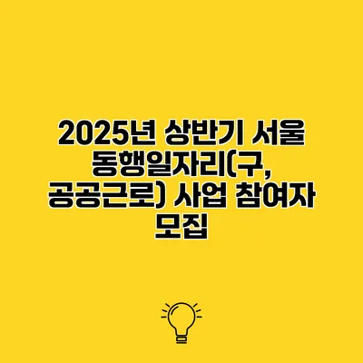 2025년 상반기 서울 동행일자리(구, 공공근로) 사업 참여자 모집