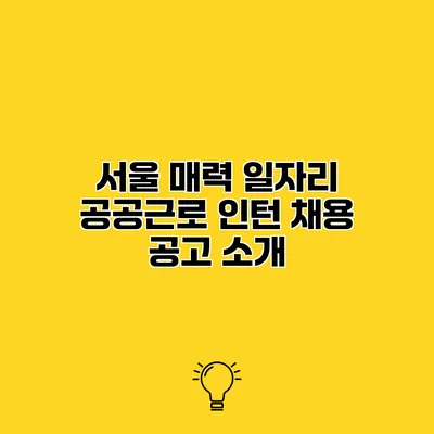 서울 매력 일자리 공공근로 인턴 채용 공고 소개